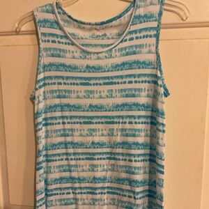 Kim Rogers Blue & White Striped Tie-Dye Tank Top/Dress Sz.M. 34”C29”L